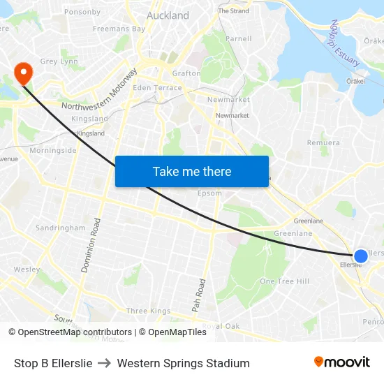 Stop B Ellerslie to Western Springs Stadium map