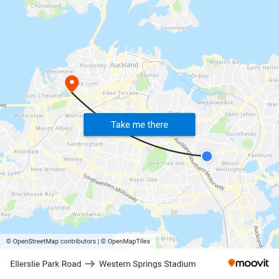 Ellerslie Park Road to Western Springs Stadium map
