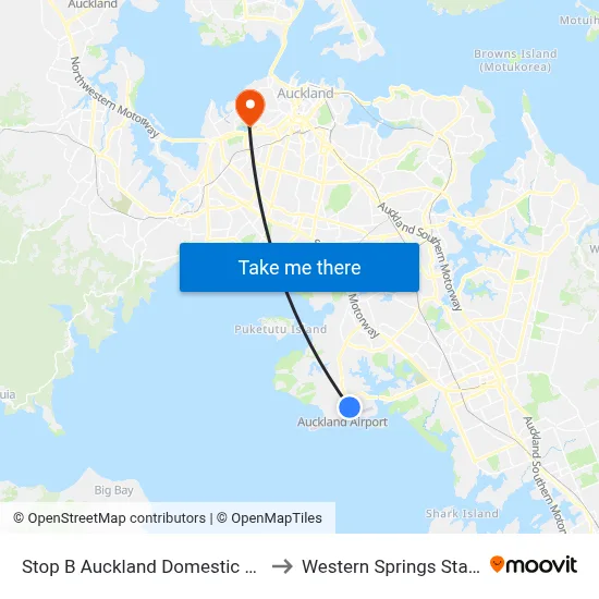 Stop B Auckland Domestic Airport to Western Springs Stadium map