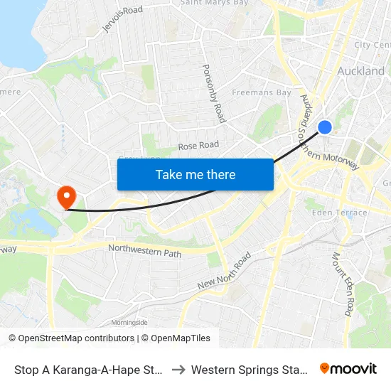Stop A Karanga-A-Hape Station to Western Springs Stadium map