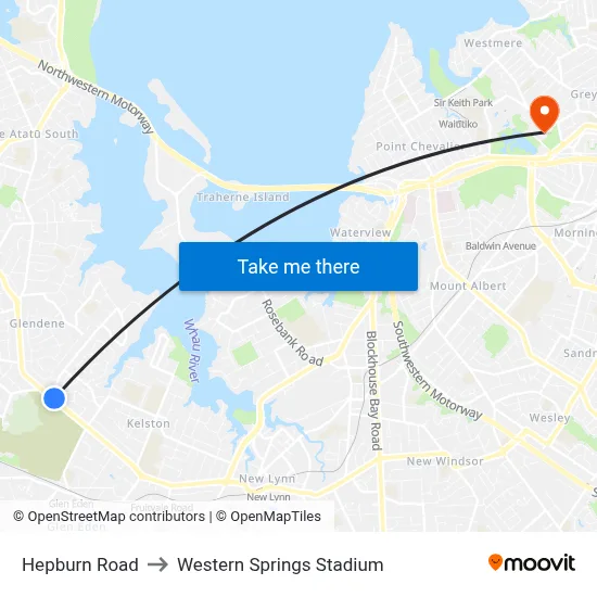 Hepburn Road to Western Springs Stadium map