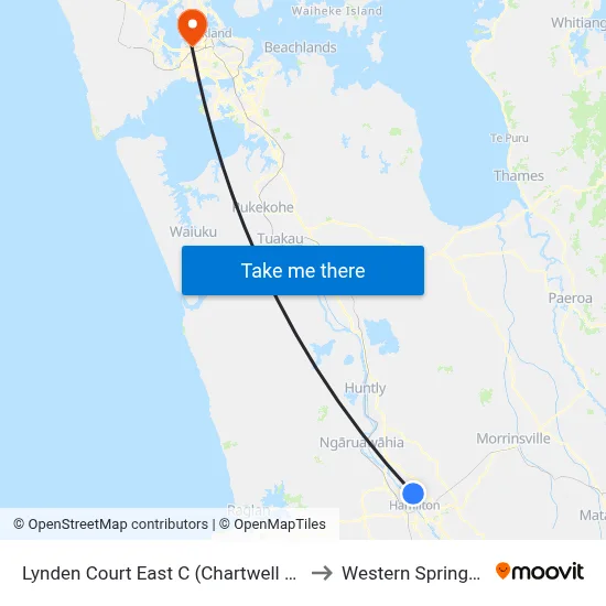 Lynden Court East C (Chartwell Shopping Centre) to Western Springs Stadium map
