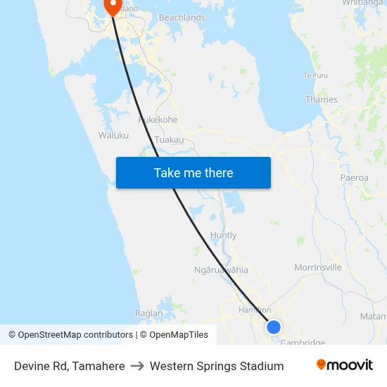 Devine Rd, Tamahere to Western Springs Stadium map