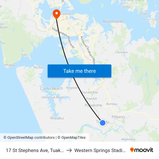 17 St Stephens Ave, Tuakau to Western Springs Stadium map