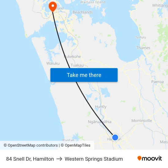 84 Snell Dr, Hamilton to Western Springs Stadium map