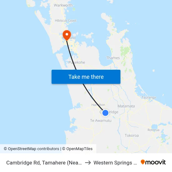 Cambridge Rd, Tamahere (Near Hooker Rd) to Western Springs Stadium map