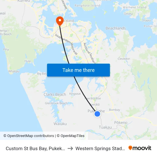 Custom St Bus Bay, Pukekohe to Western Springs Stadium map