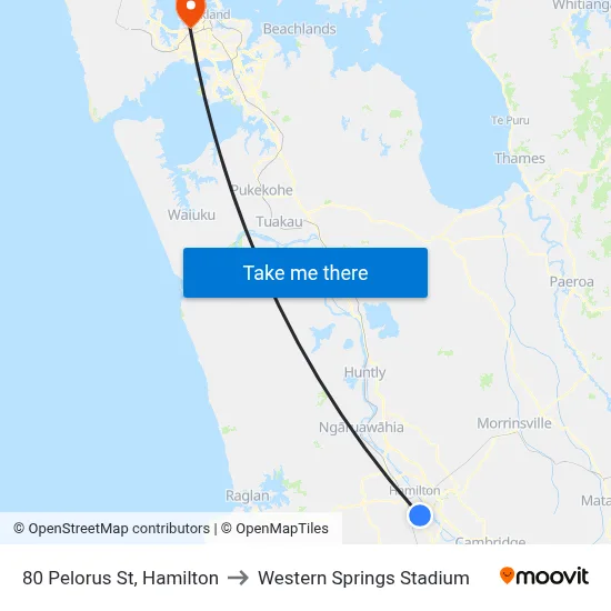 80 Pelorus St, Hamilton to Western Springs Stadium map