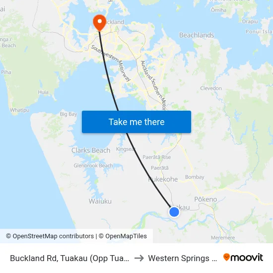 Buckland Rd, Tuakau (Opp Tuakau College) to Western Springs Stadium map