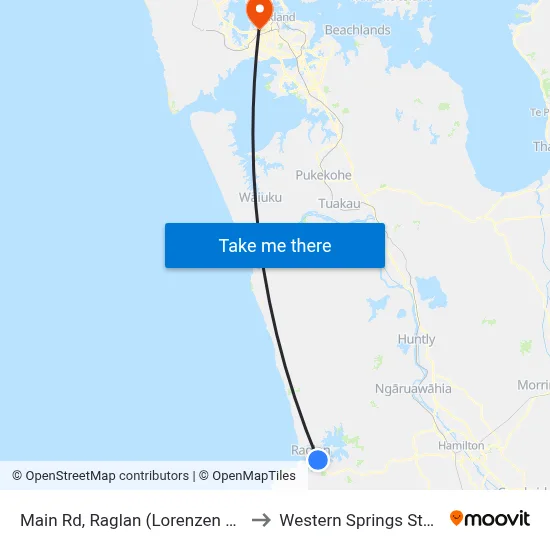 Main Rd, Raglan (Lorenzen Bay Rd) to Western Springs Stadium map