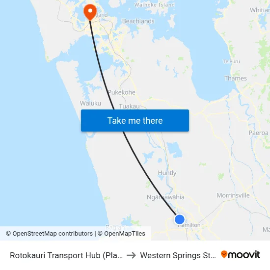 Rotokauri Transport Hub (Platform 4) to Western Springs Stadium map