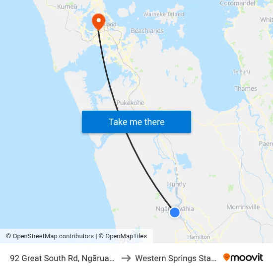 92 Great South Rd, Ngāruawāhia to Western Springs Stadium map