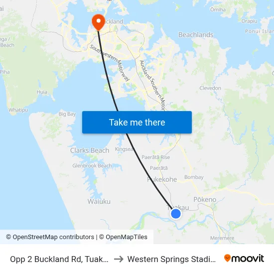 Opp 2 Buckland Rd, Tuakau to Western Springs Stadium map