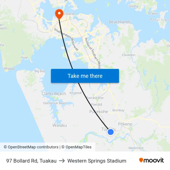 97 Bollard Rd, Tuakau to Western Springs Stadium map