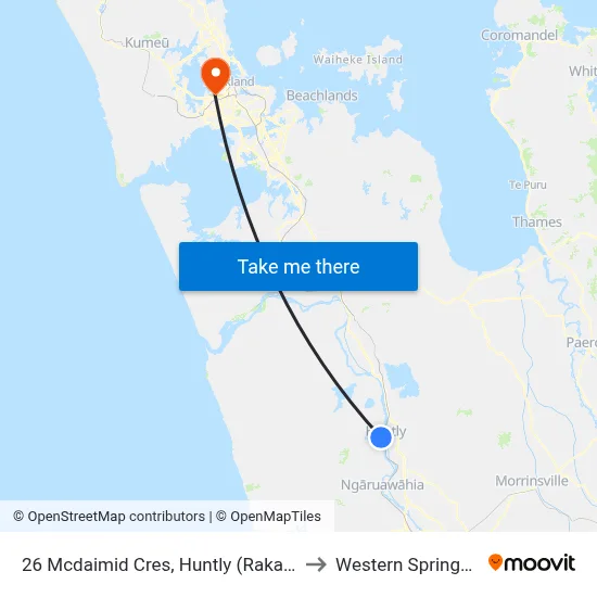 26 Mcdaimid Cres, Huntly (Rakaumanga School) to Western Springs Stadium map