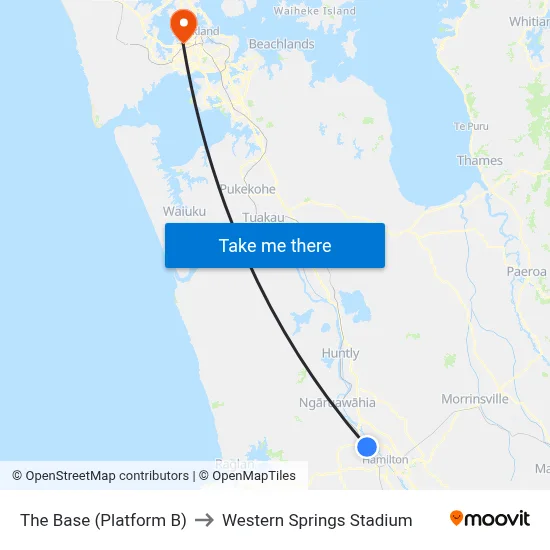 The Base (Platform B) to Western Springs Stadium map