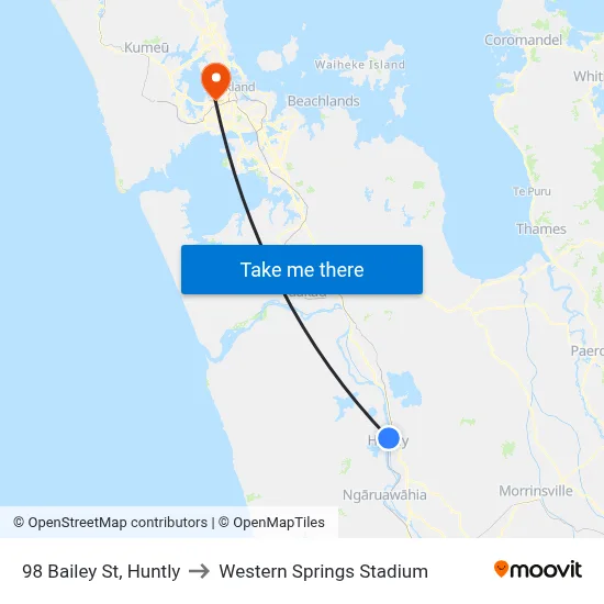 98 Bailey St, Huntly to Western Springs Stadium map
