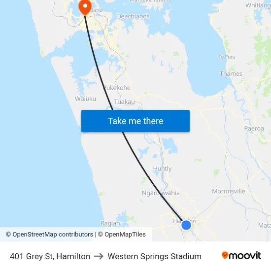 401 Grey St, Hamilton to Western Springs Stadium map
