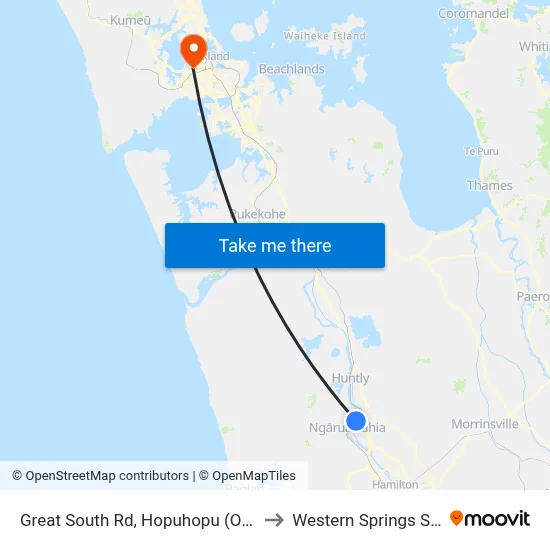 Great South Rd, Hopuhopu (Opp Fox Rd) to Western Springs Stadium map