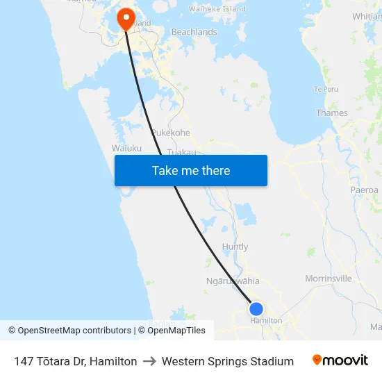147 Tōtara Dr, Hamilton to Western Springs Stadium map