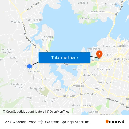 22 Swanson Road to Western Springs Stadium map