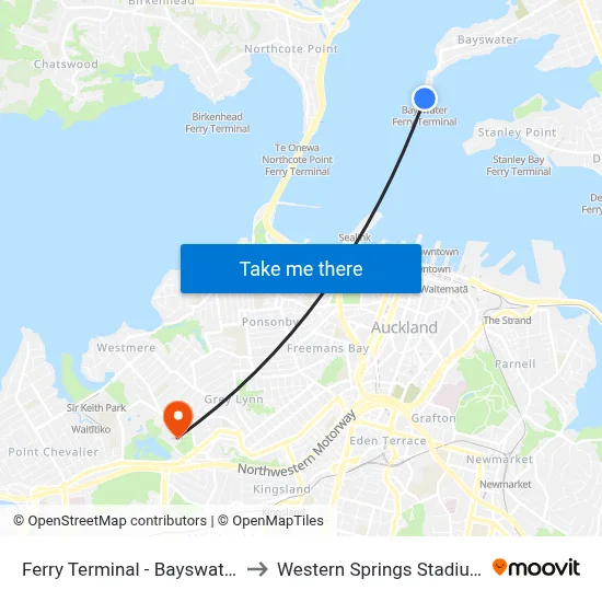 Ferry Terminal - Bayswater to Western Springs Stadium map