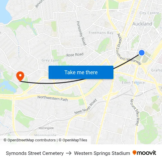 Symonds Street Cemetery to Western Springs Stadium map