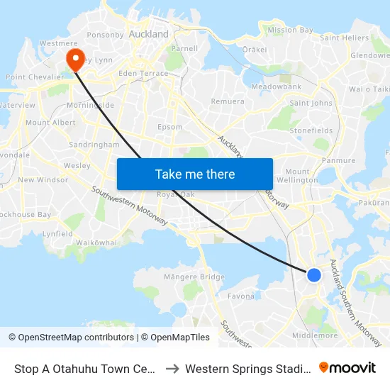 Stop A Otahuhu Town Centre to Western Springs Stadium map