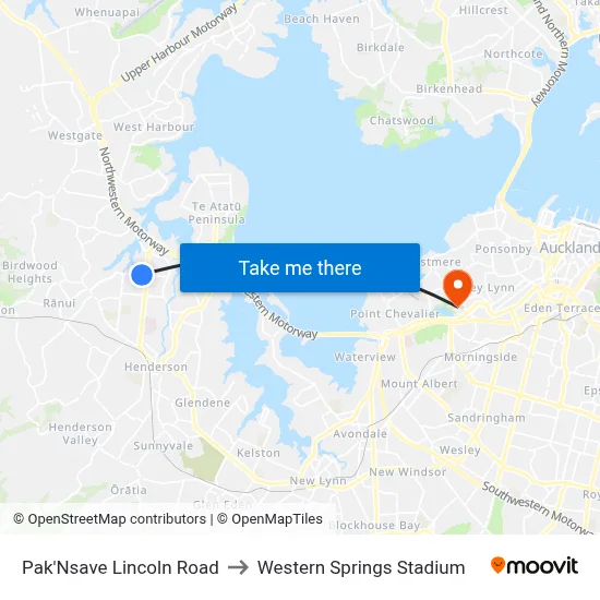 Pak'Nsave Lincoln Road to Western Springs Stadium map