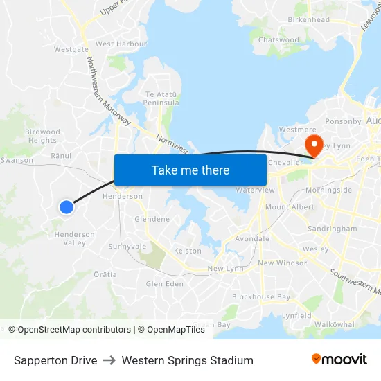 Sapperton Drive to Western Springs Stadium map