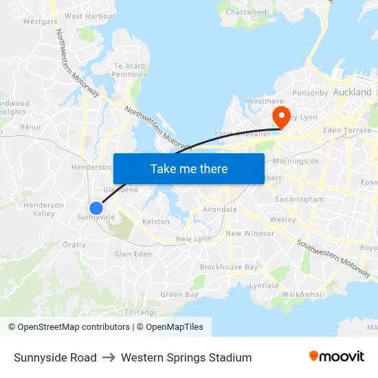 Sunnyside Road to Western Springs Stadium map