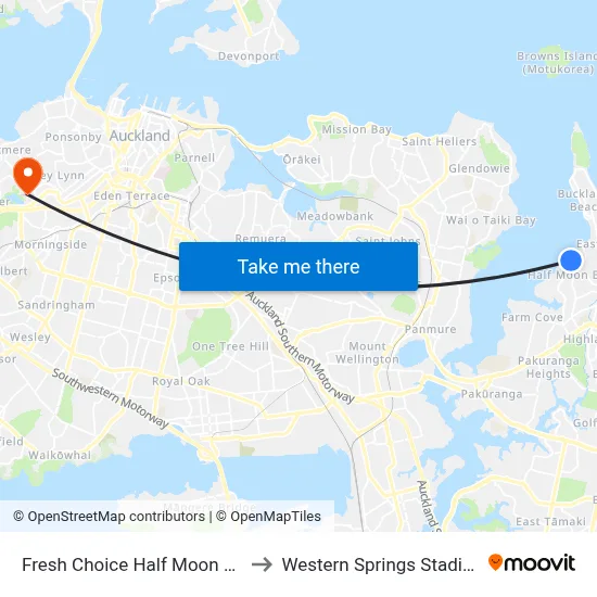 Fresh Choice Half Moon Bay to Western Springs Stadium map
