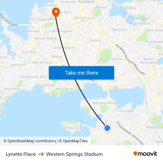 Lynette Place to Western Springs Stadium map