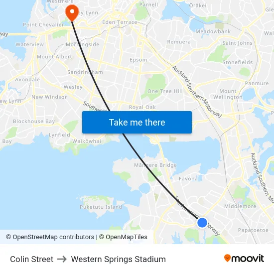 Colin Street to Western Springs Stadium map