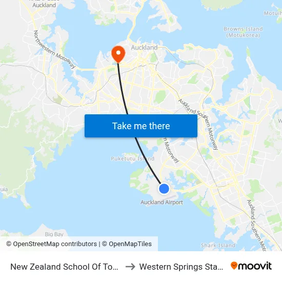 New Zealand School Of Tourism to Western Springs Stadium map