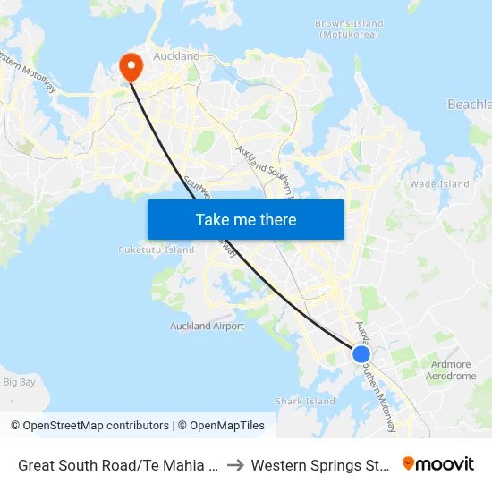 Great South Road/Te Mahia Station to Western Springs Stadium map