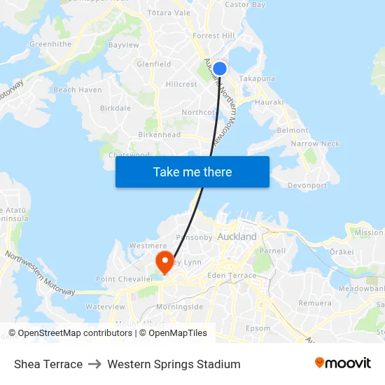 Shea Terrace to Western Springs Stadium map