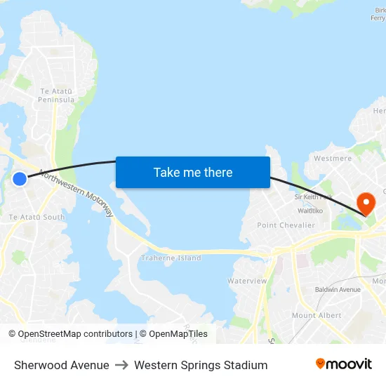 Sherwood Avenue to Western Springs Stadium map