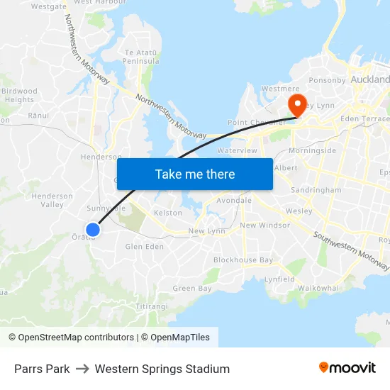 Parrs Park to Western Springs Stadium map