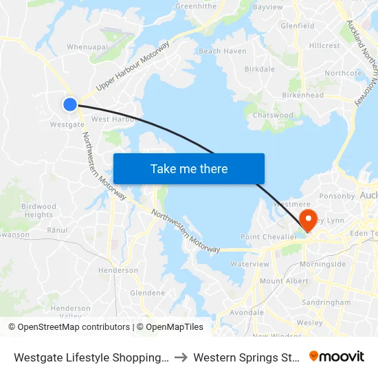 Westgate Lifestyle Shopping Centre to Western Springs Stadium map
