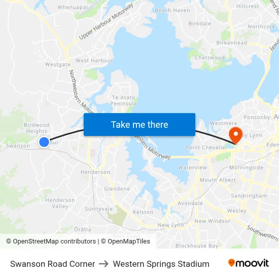 Swanson Road Corner to Western Springs Stadium map