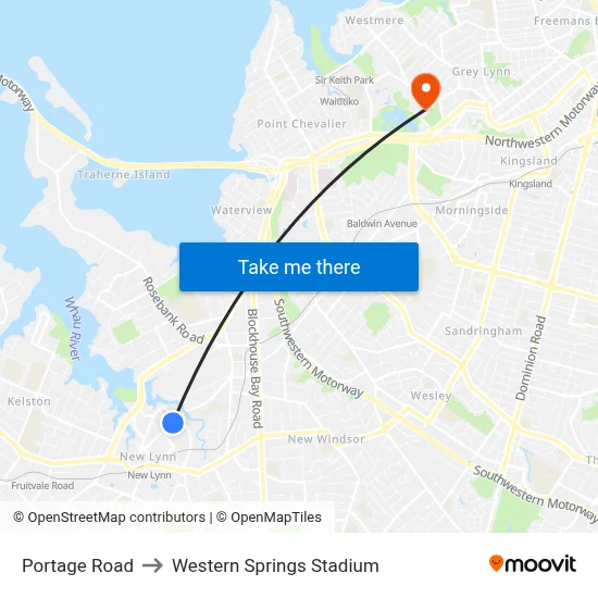 Portage Road to Western Springs Stadium map