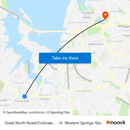 Great North Road/Fruitvale Road to Western Springs Stadium map