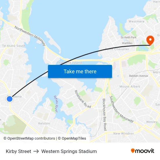 Kirby Street to Western Springs Stadium map