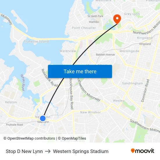 Stop D New Lynn to Western Springs Stadium map