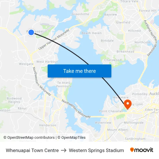 Whenuapai Town Centre to Western Springs Stadium map