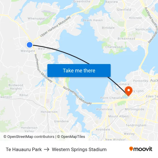 Te Hauauru Park to Western Springs Stadium map