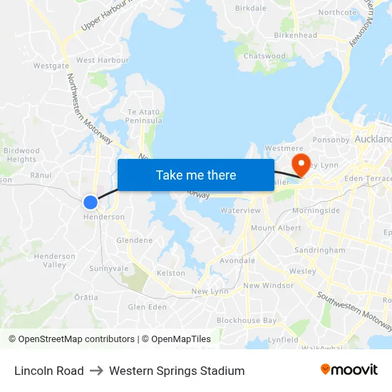 Lincoln Road to Western Springs Stadium map