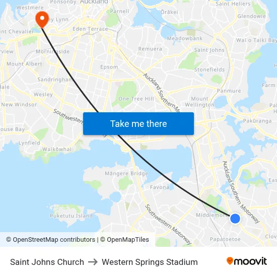 Saint Johns Church to Western Springs Stadium map