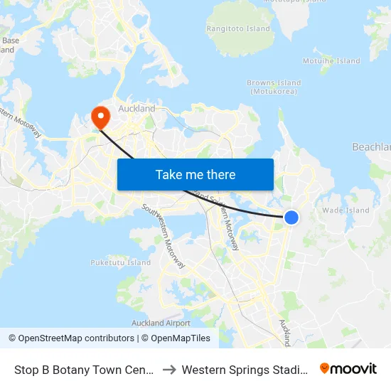 Stop B Botany Town Centre to Western Springs Stadium map